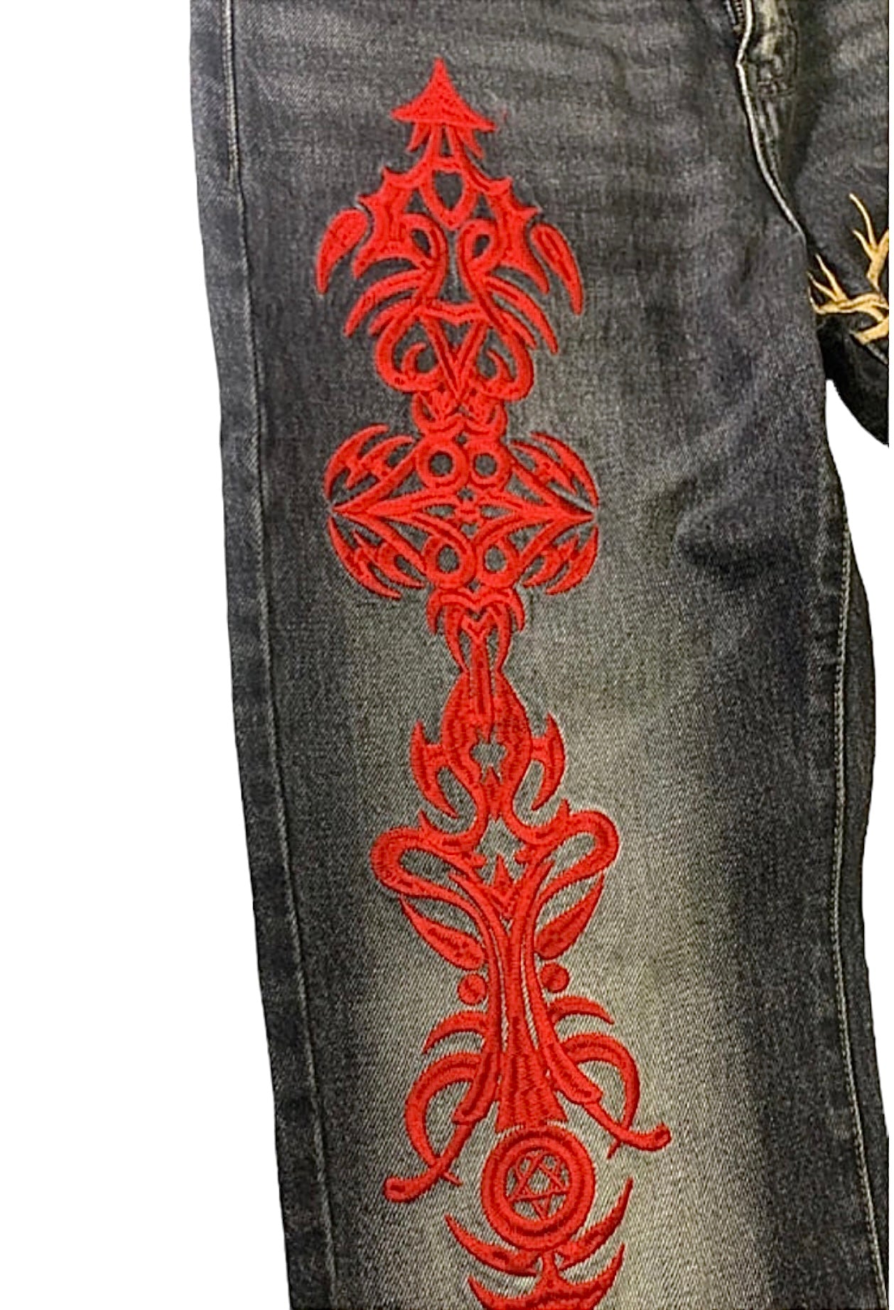 Embroidered Cross Loose Straight Denim