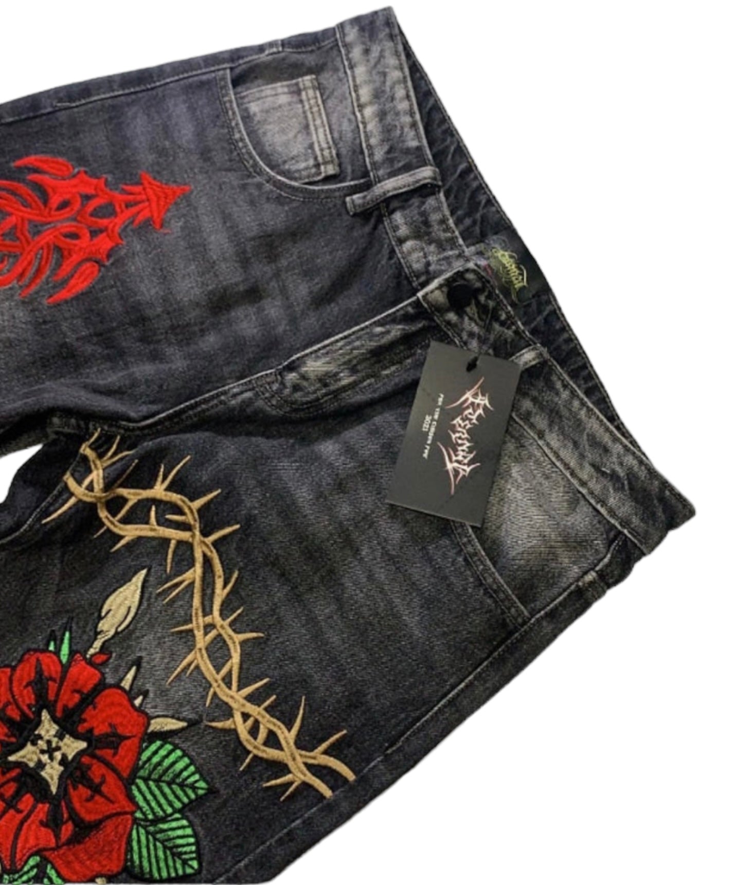 Embroidered Cross Loose Straight Denim
