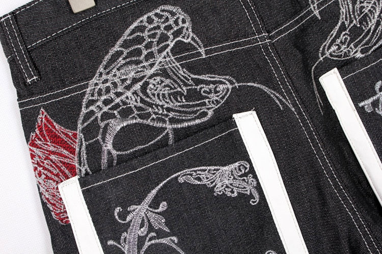Men's Embroidery Denim Snake Shorts