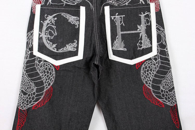 Men's Embroidery Denim Snake Shorts