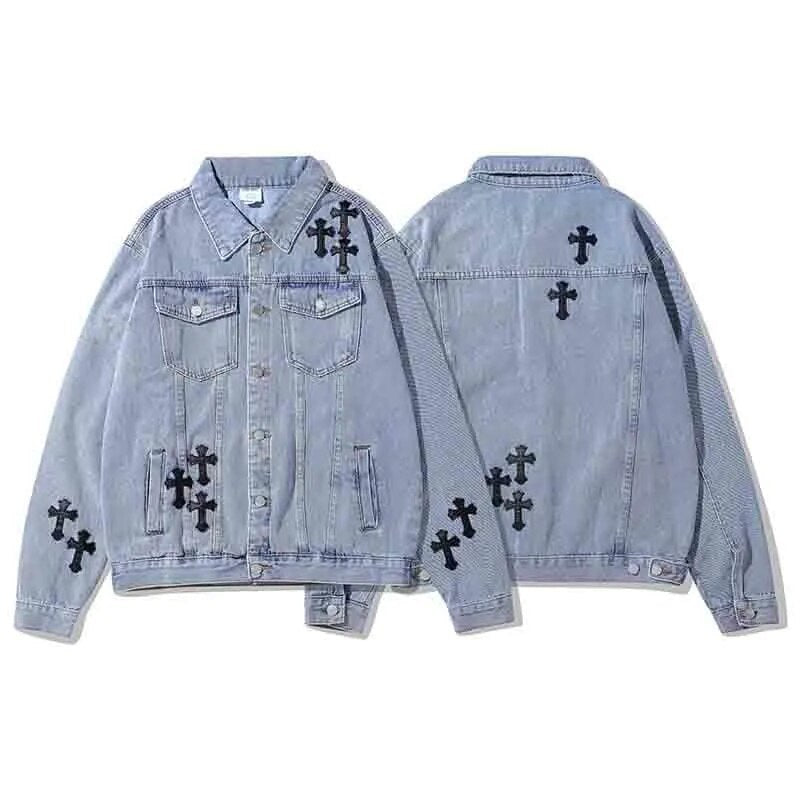 Leather Cross Denim Jacket