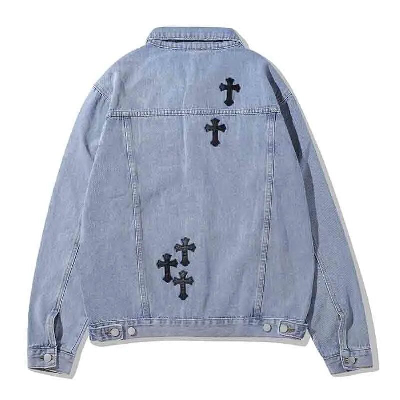 Leather Cross Denim Jacket