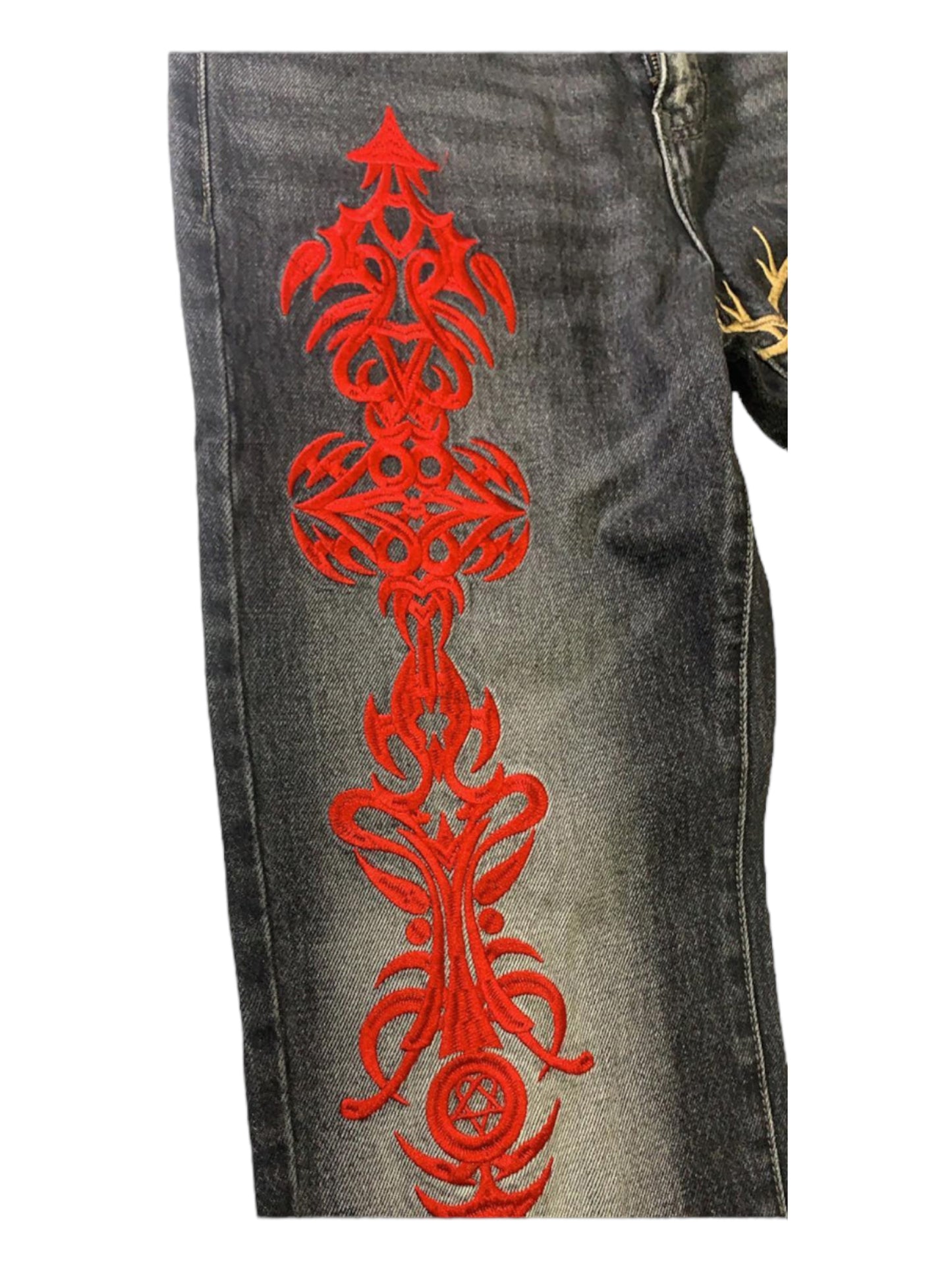 Embroidered Cross Loose Straight Denim