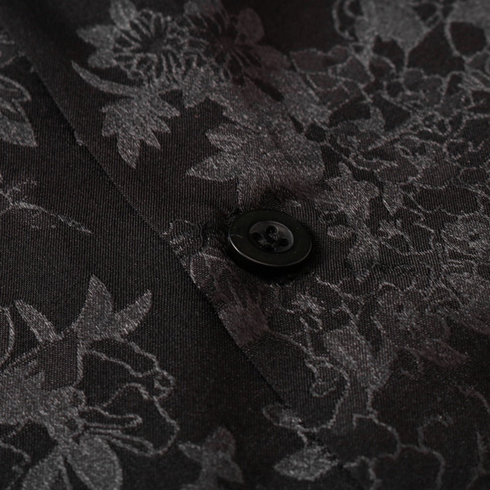 Mens Black Flower Short Sleeve Shirt