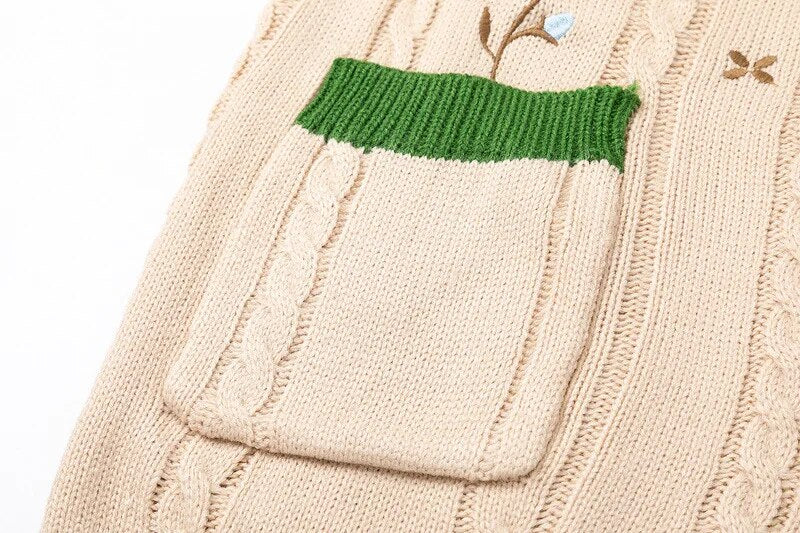 Brown Knitted Cardigan Vest