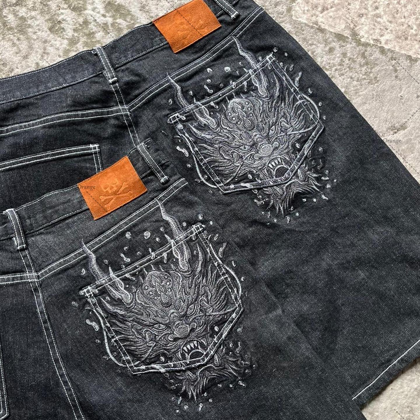 Dragon Embroidered Jorts