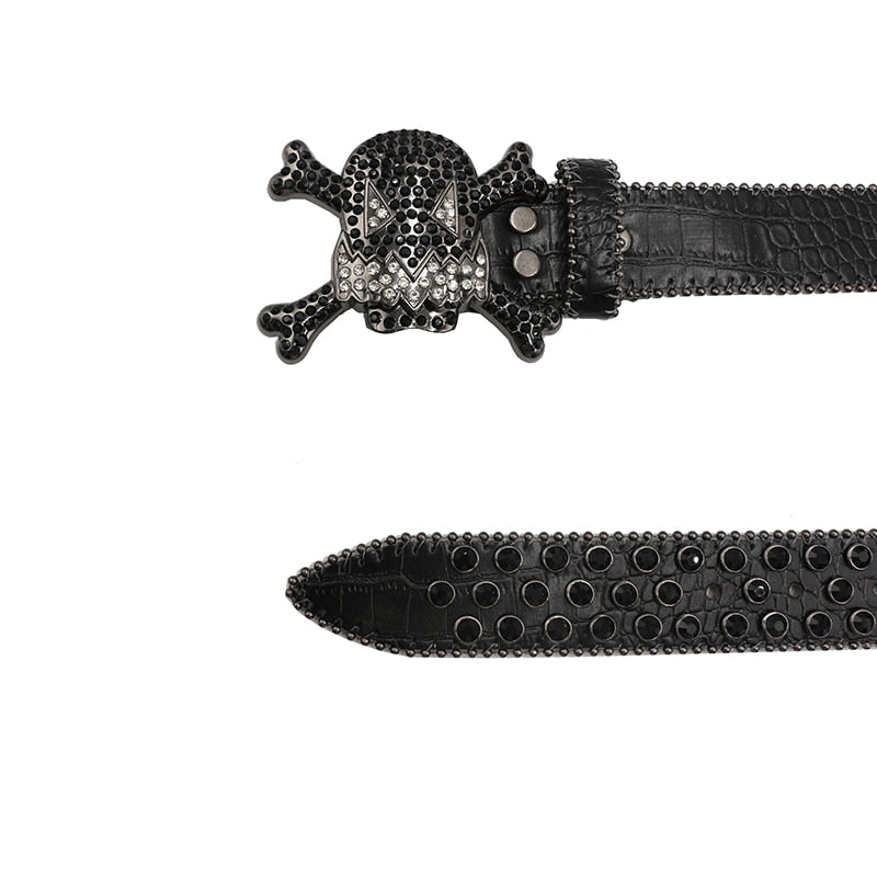 Dark Wario Skull Rhinestone Leather Belt