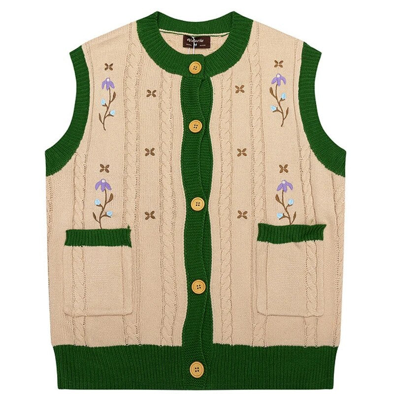 Brown Knitted Cardigan Vest
