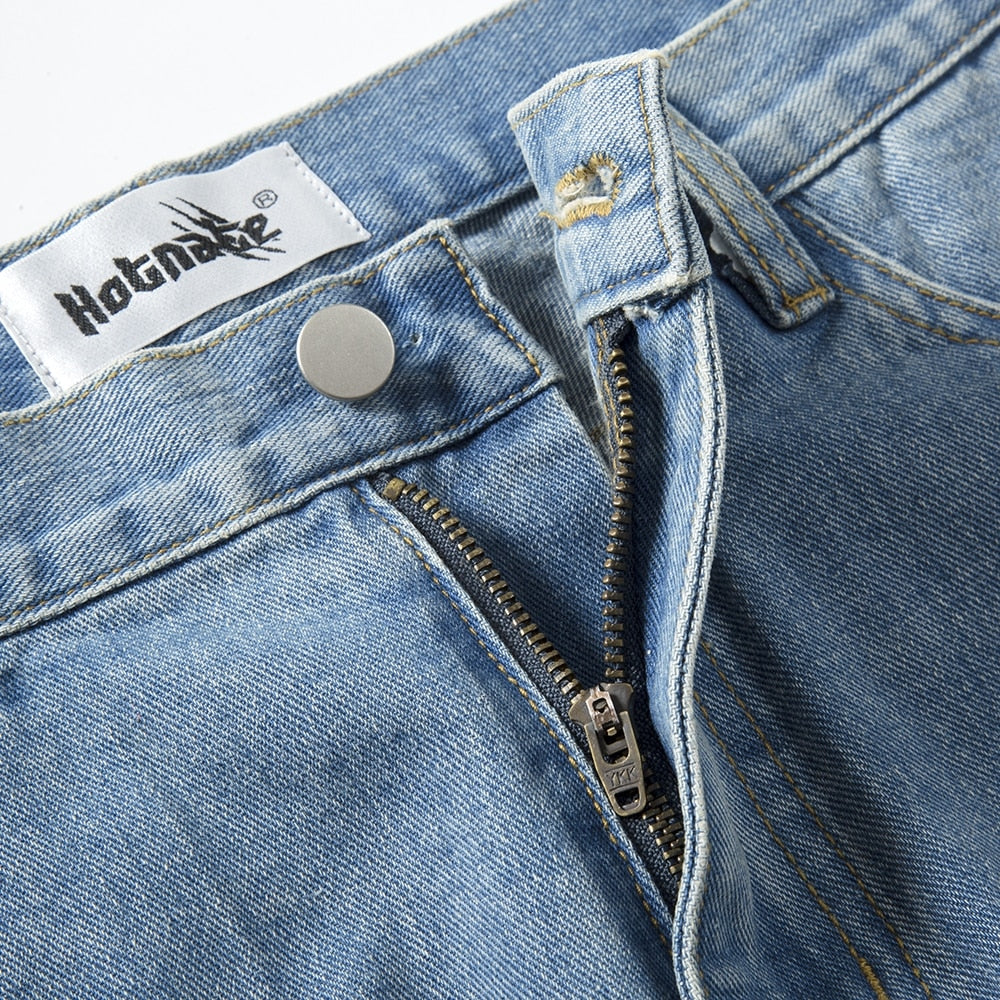 Leather Embroidered Denim Shorts