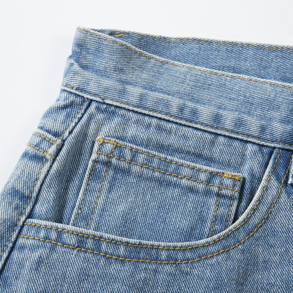 Leather Embroidered Denim Shorts