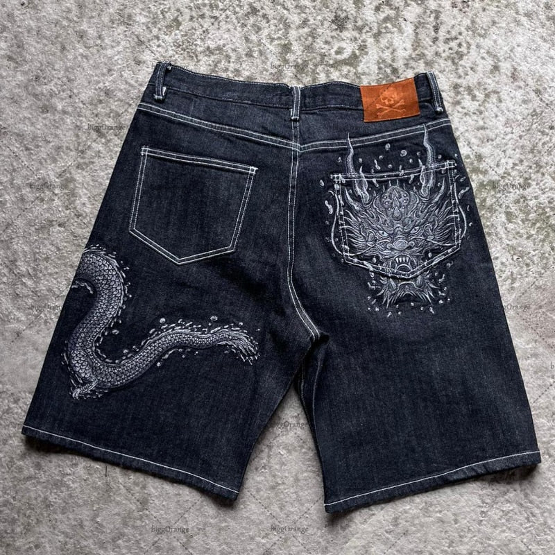 Dragon Embroidered Jorts