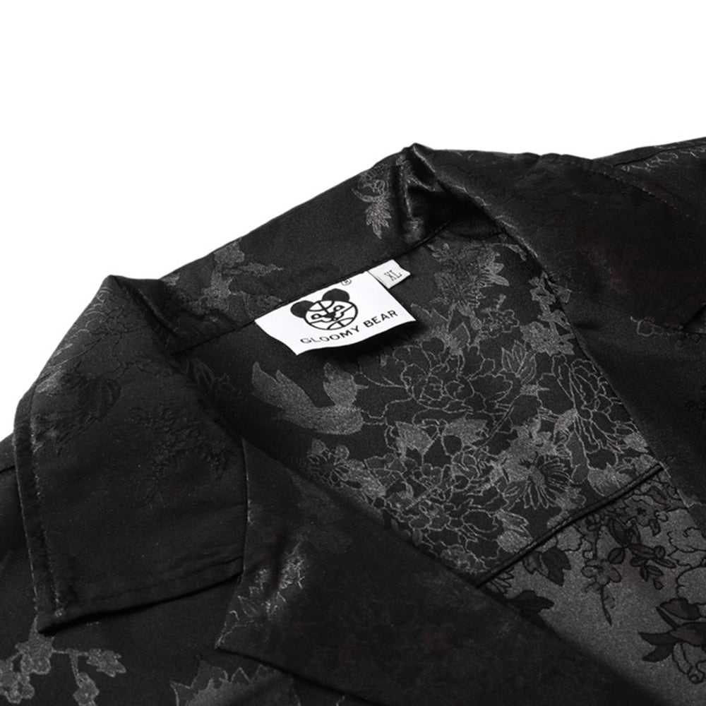 Mens Black Flower Short Sleeve Shirt