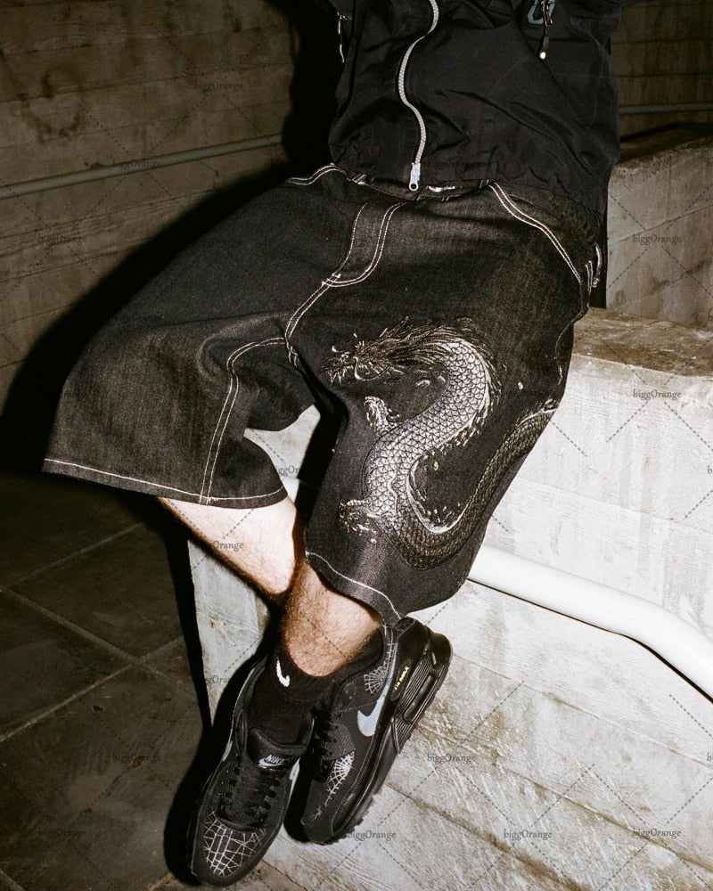 Dragon Embroidered Jorts