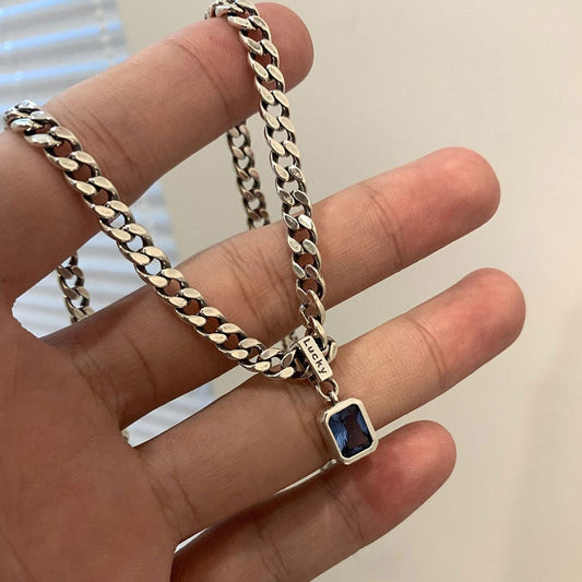 Sterling Silver Blue Zirconia Necklace