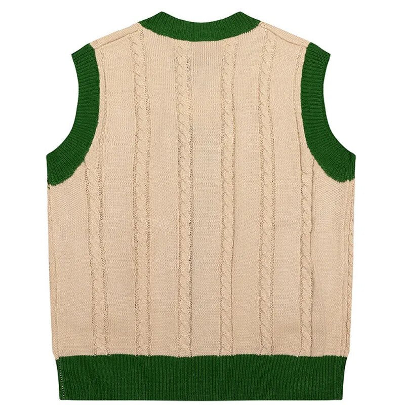 Brown Knitted Cardigan Vest