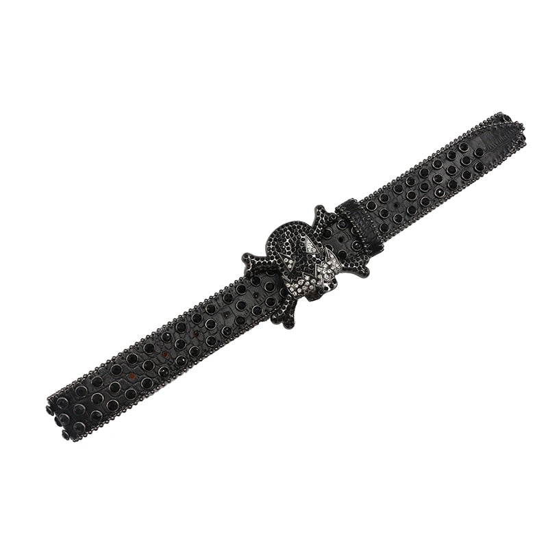Dark Wario Skull Rhinestone Leather Belt