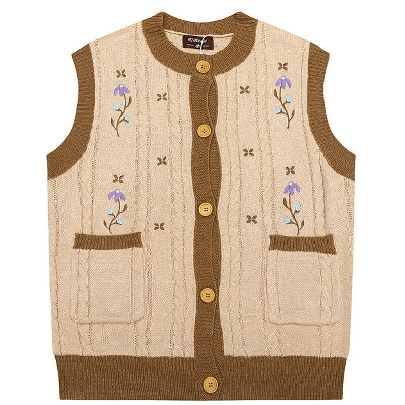 Brown Knitted Cardigan Vest