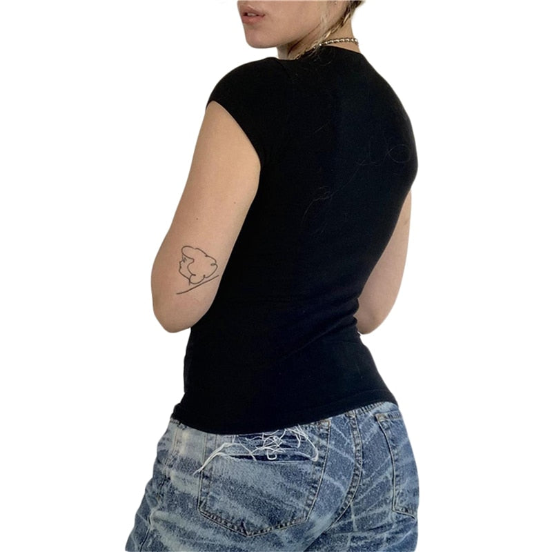 Y2K Cross Wings And Rhinestone Tee