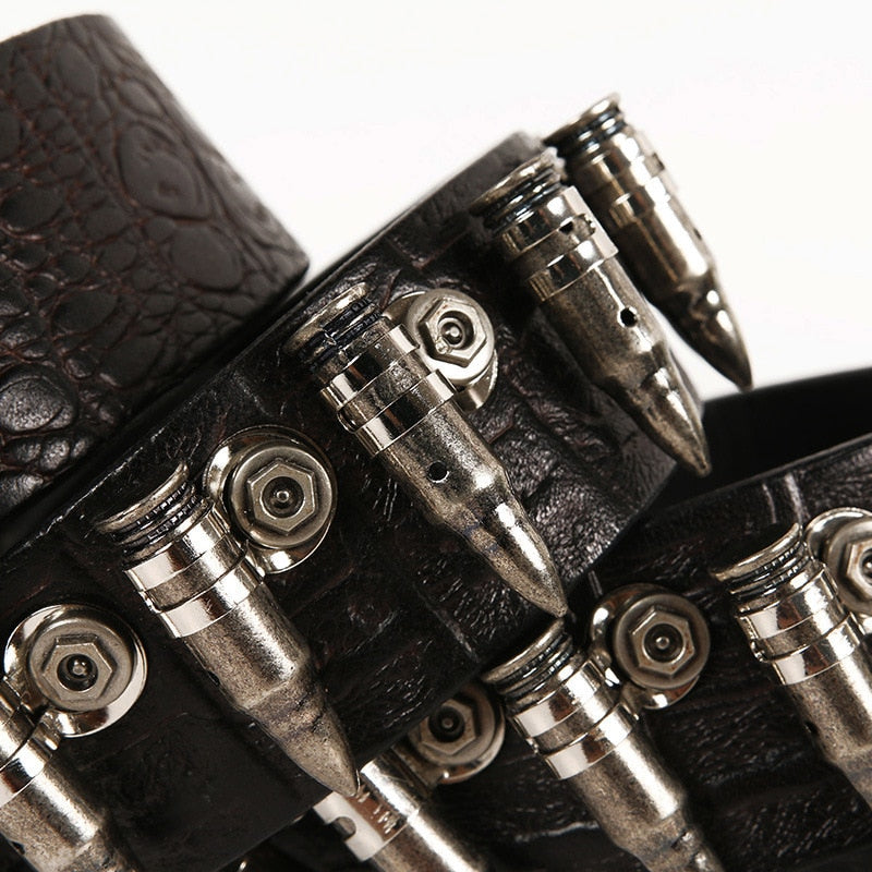 Genuine Leather Crocodile Pattern Bullet Belt