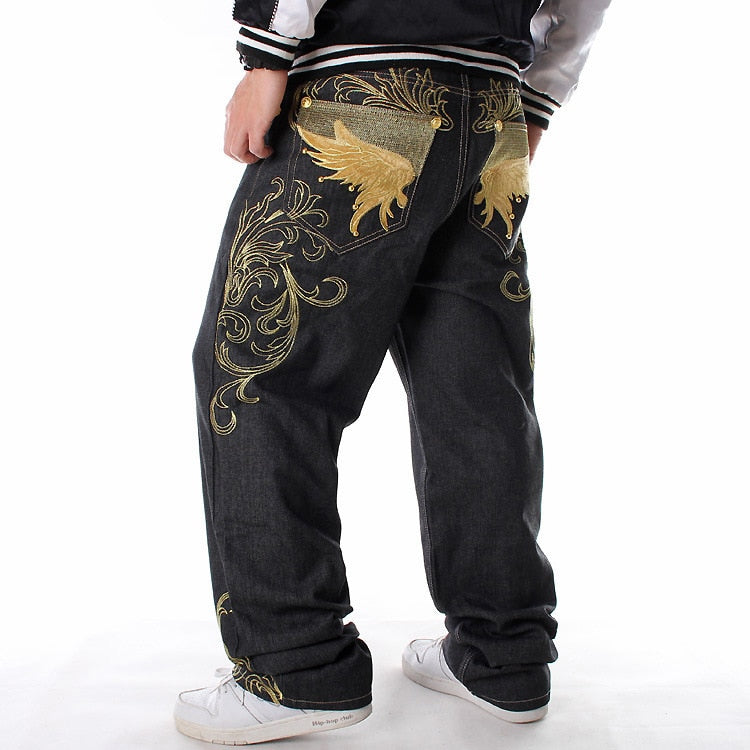 Golden Wings Embroidered Baggy Jeans