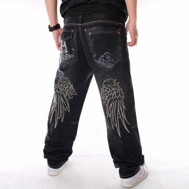 Men's Wings Embroidered Baggy Jeans