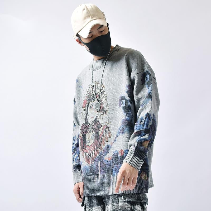 Beijing Opera Printed Sweater