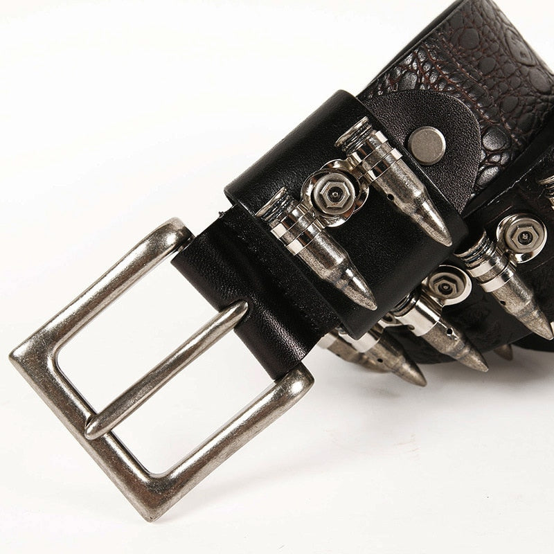 Genuine Leather Crocodile Pattern Bullet Belt