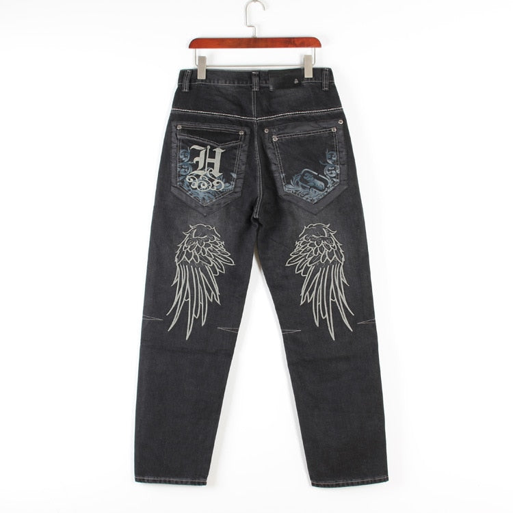 Men's Wings Embroidered Baggy Jeans