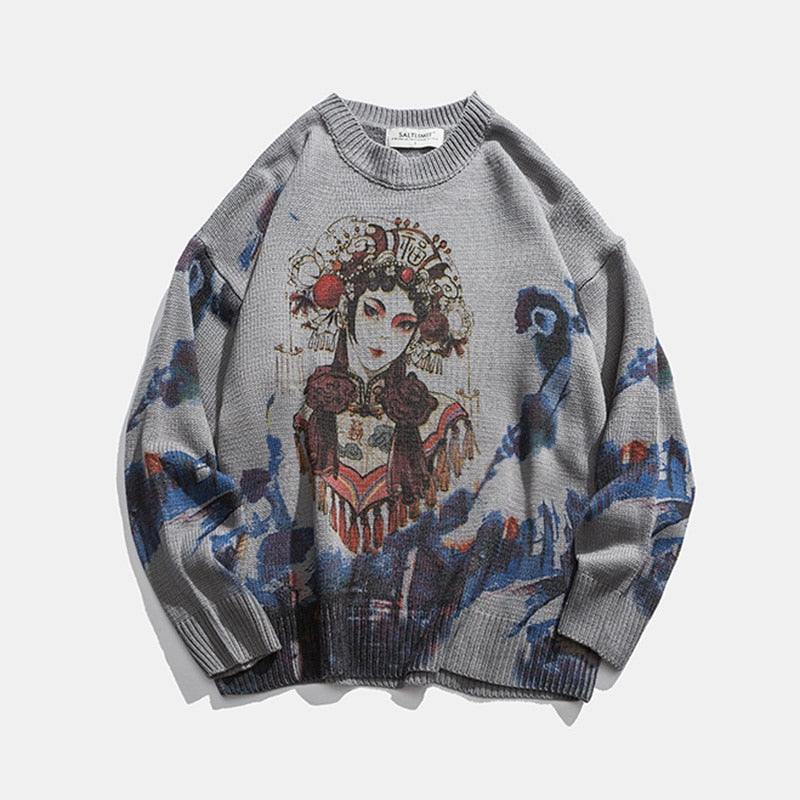 Beijing Opera Printed Sweater