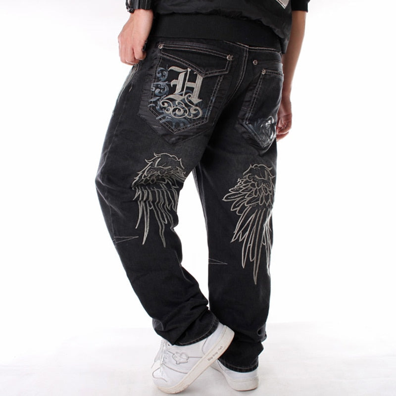 Men's Wings Embroidered Baggy Jeans
