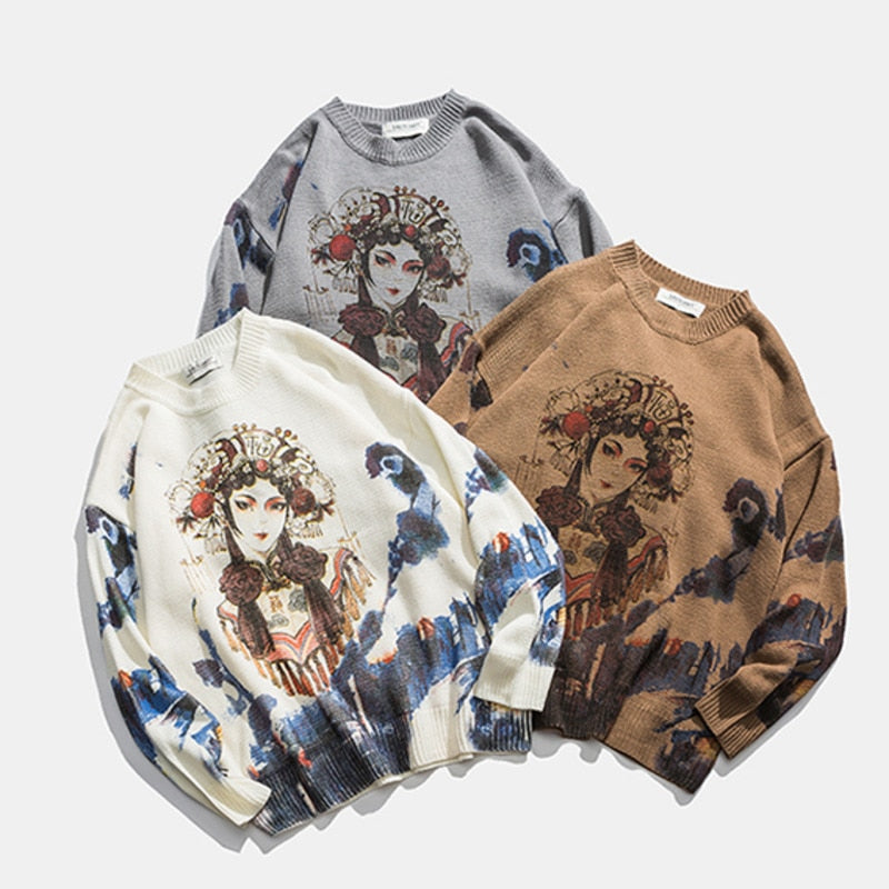 Beijing Opera Printed Sweater