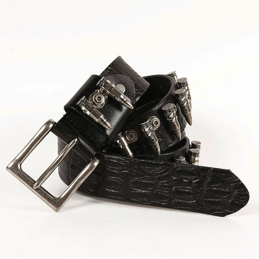 Genuine Leather Crocodile Pattern Bullet Belt