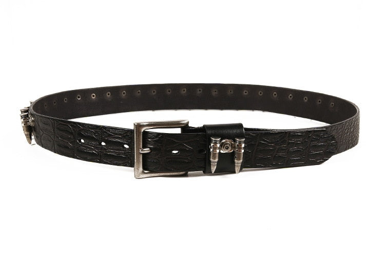 Genuine Leather Crocodile Pattern Bullet Belt