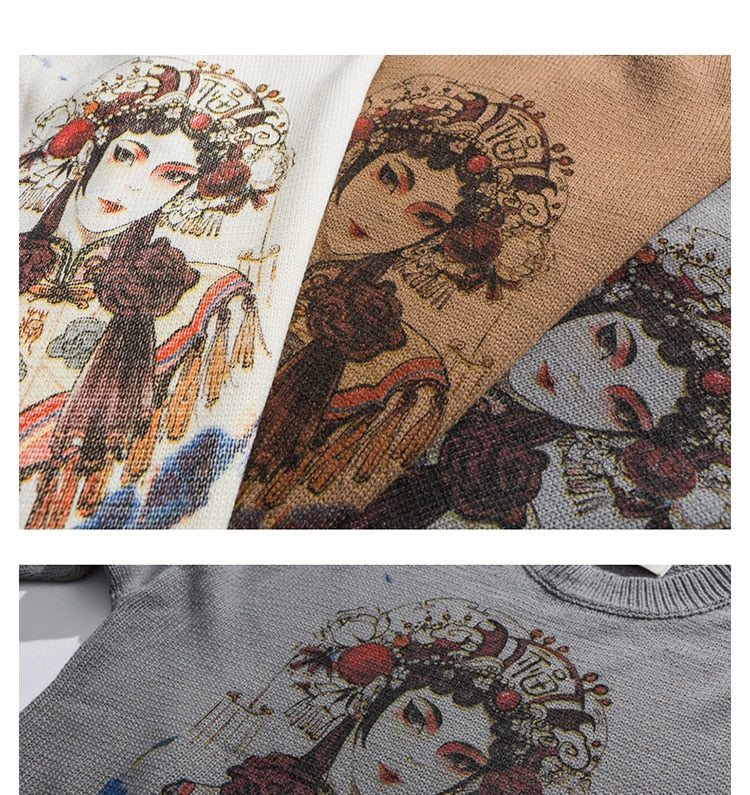 Beijing Opera Printed Sweater