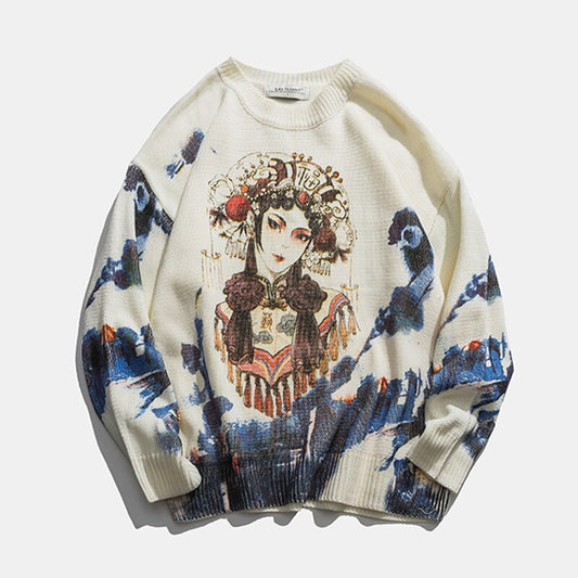 Beijing Opera Printed Sweater