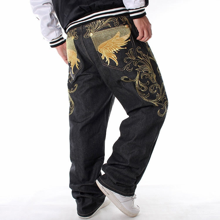 Golden Wings Embroidered Baggy Jeans