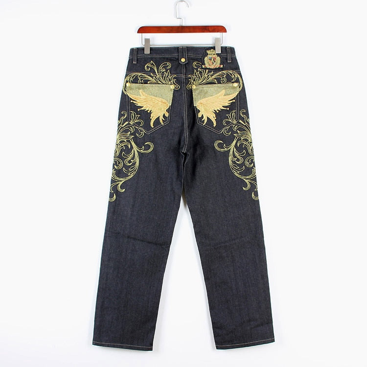 Golden Wings Embroidered Baggy Jeans