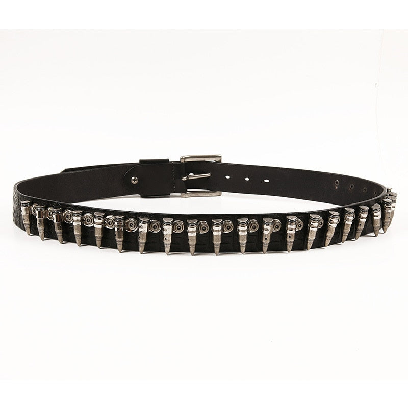 Genuine Leather Crocodile Pattern Bullet Belt