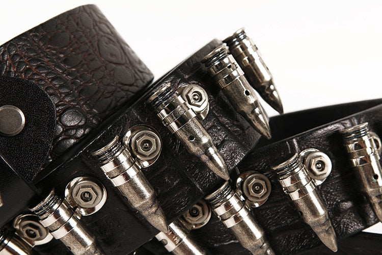 Genuine Leather Crocodile Pattern Bullet Belt