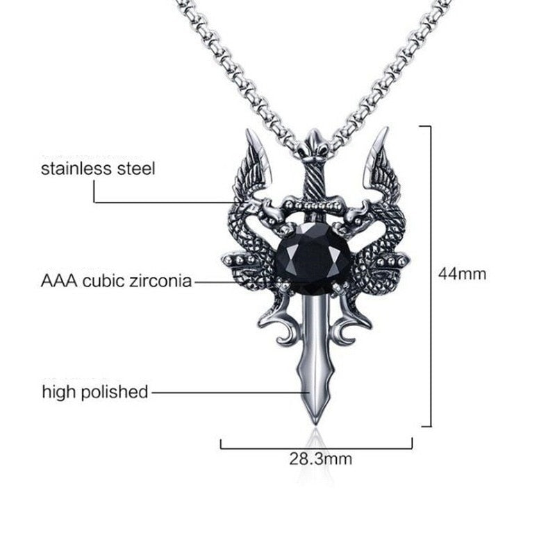 Dark Vintage Double Dragon Sword Necklace