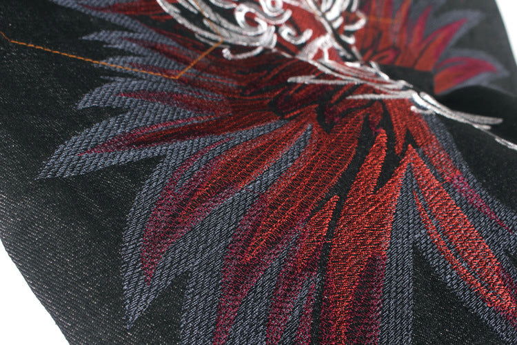 Red Embroidered Denim Jeans