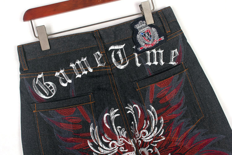 Red Embroidered Denim Jeans