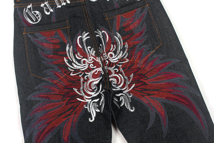 Red Embroidered Denim Jeans