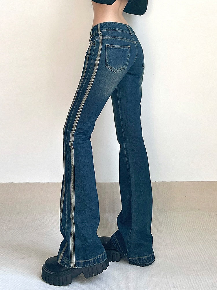 Womans Washed Vintage Low Rise Flare Jeans