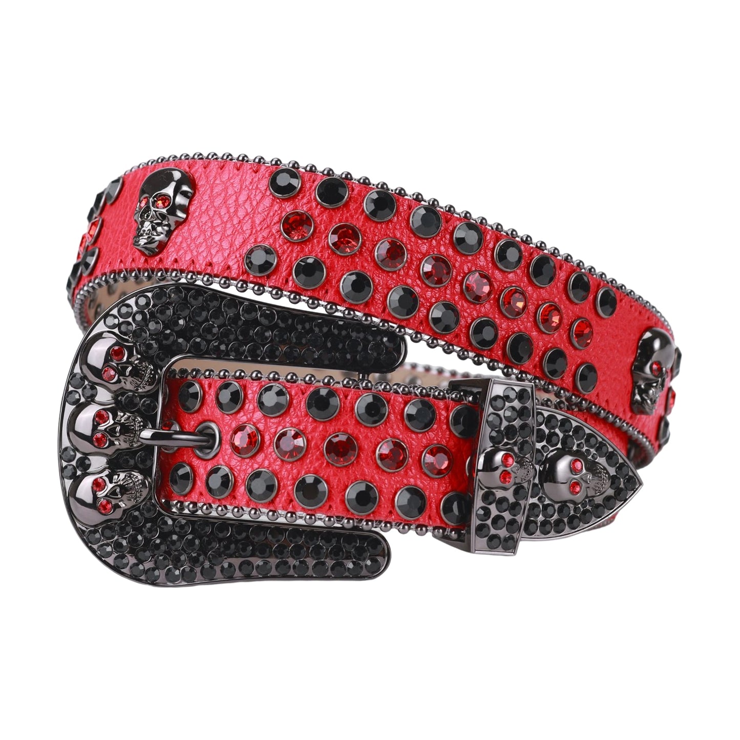 Leather Rhinestone Studded Skull Belt