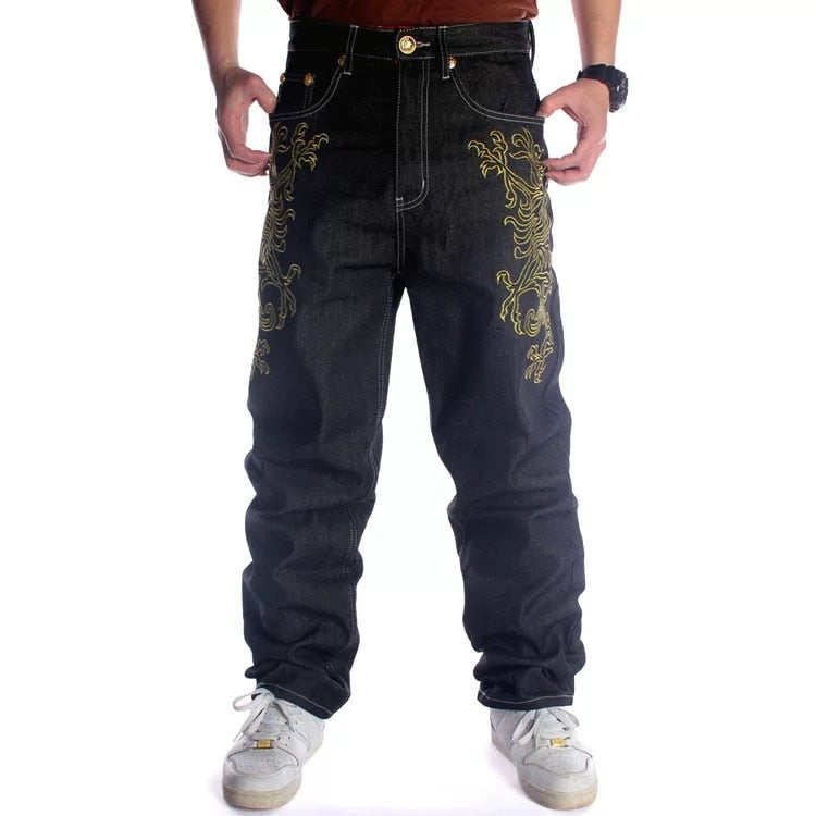 Golden Wings Embroidered Baggy Jeans