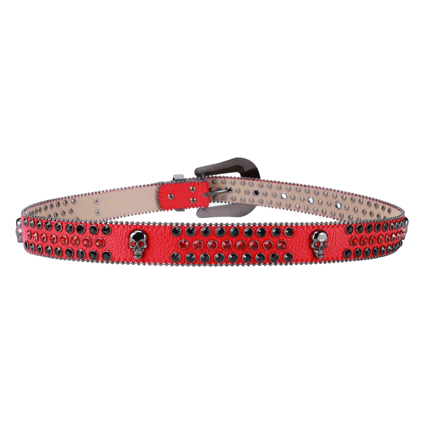 Leather Rhinestone Studded Skull Belt