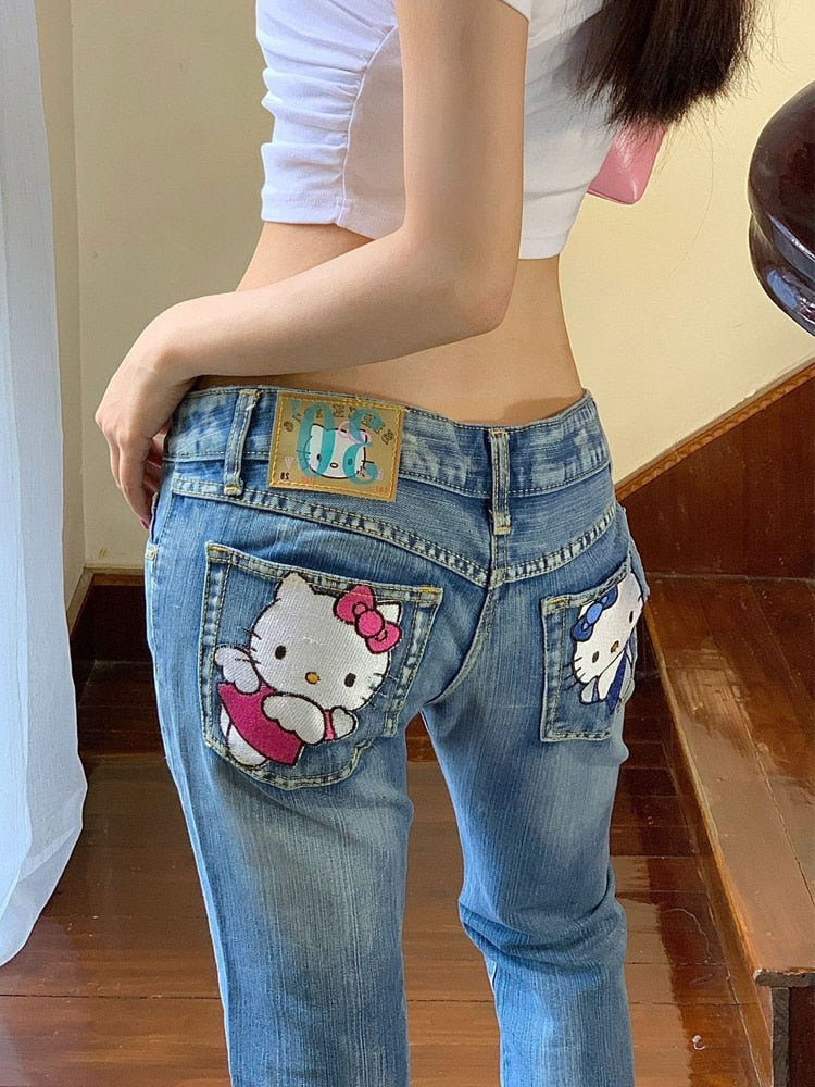 Hello Kitty Embroidered Rise jeans