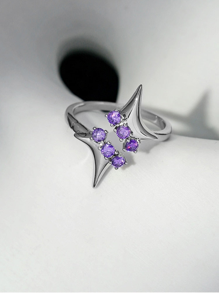 Purple Rhinestones Adjustable Ring