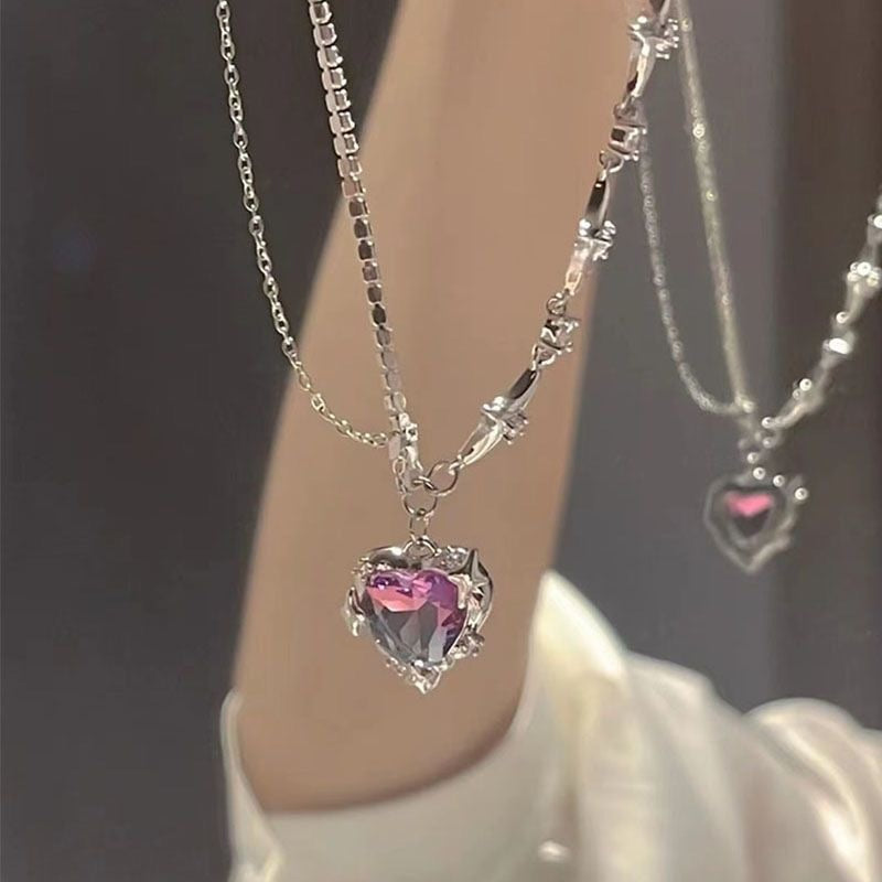 Purple Crystal Heart Necklace